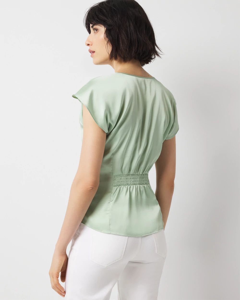 Ruched Front Flutter Sleeve Shell Top