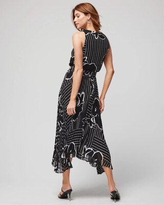 Sleeveless Smocked V-Neck Pleated Midi Dress