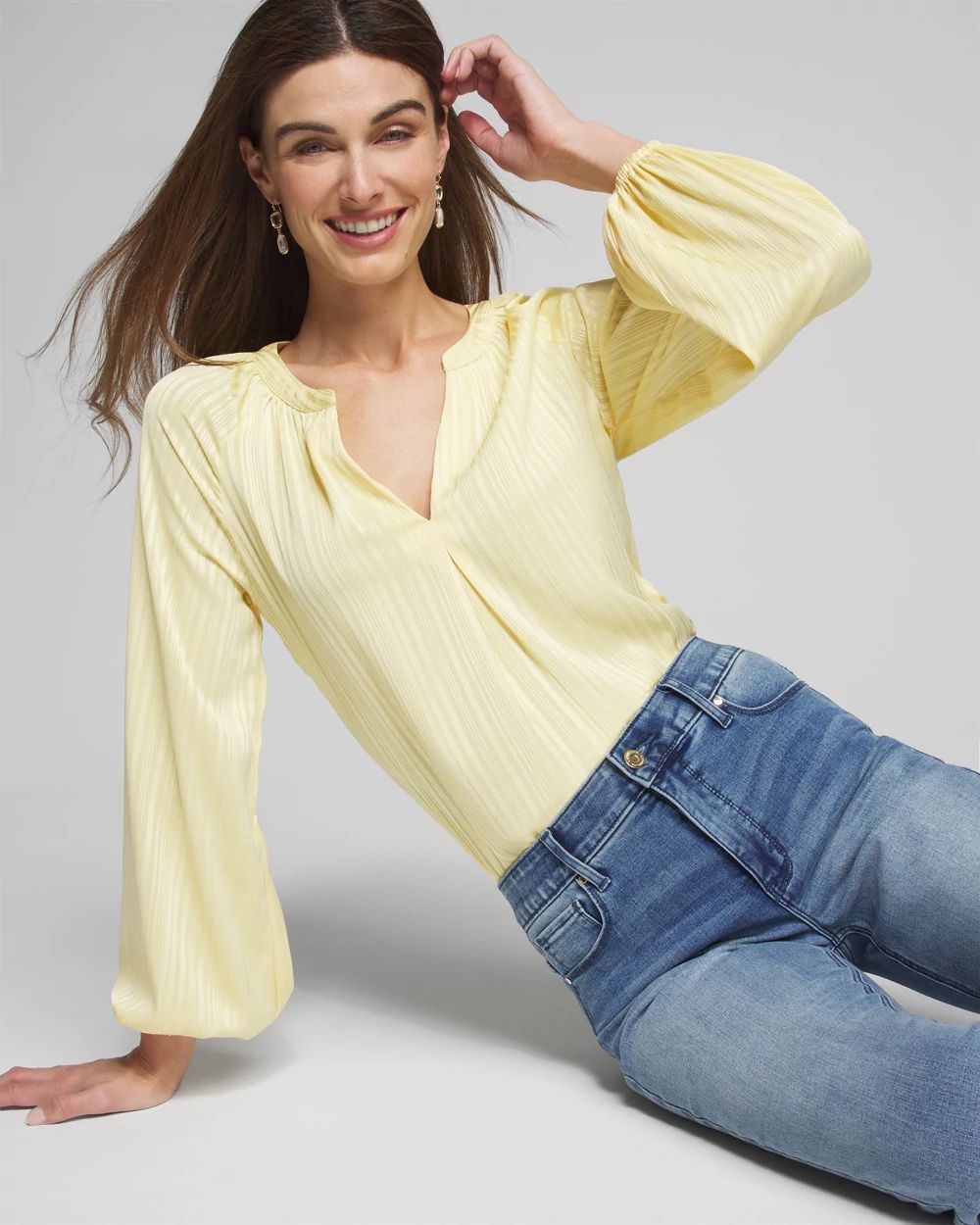 Outlet WHBM Long Sleeve V-Neck Peasant Blouse click to view larger image.