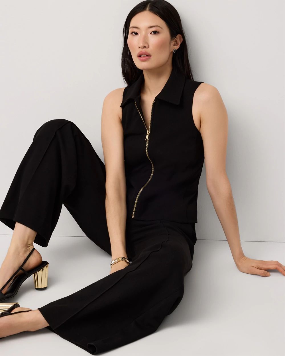 Petite Zip-Up Collared Top