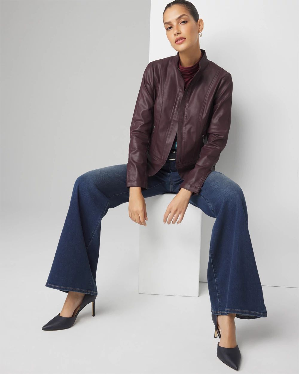 Petite Coated Biker Jacket