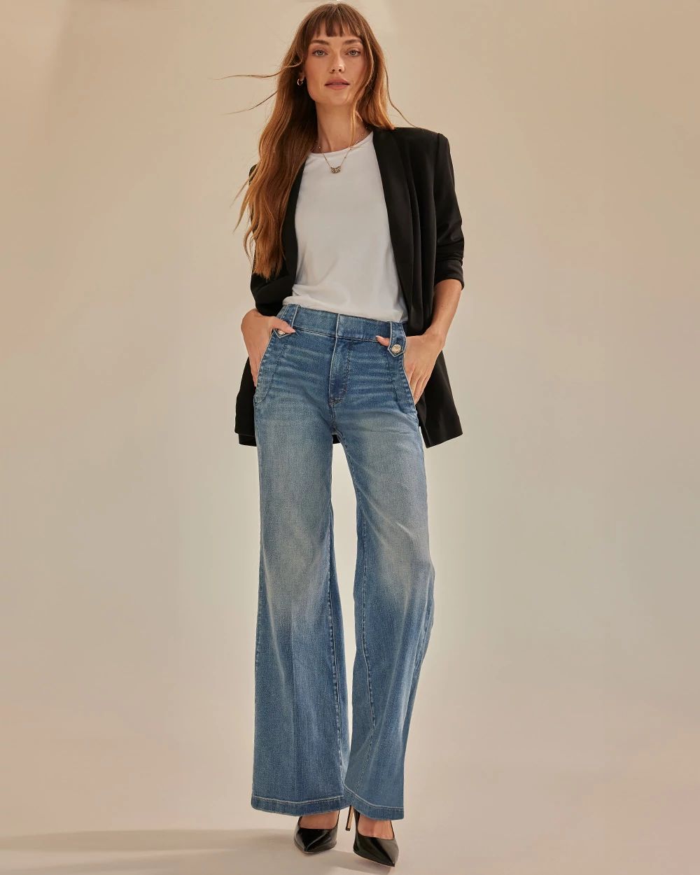 High Rise Every Day Soft Novelty Button Wide Leg Jean