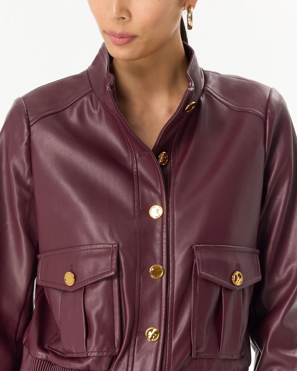Faux Leather Bomber Jacket click to view larger image.