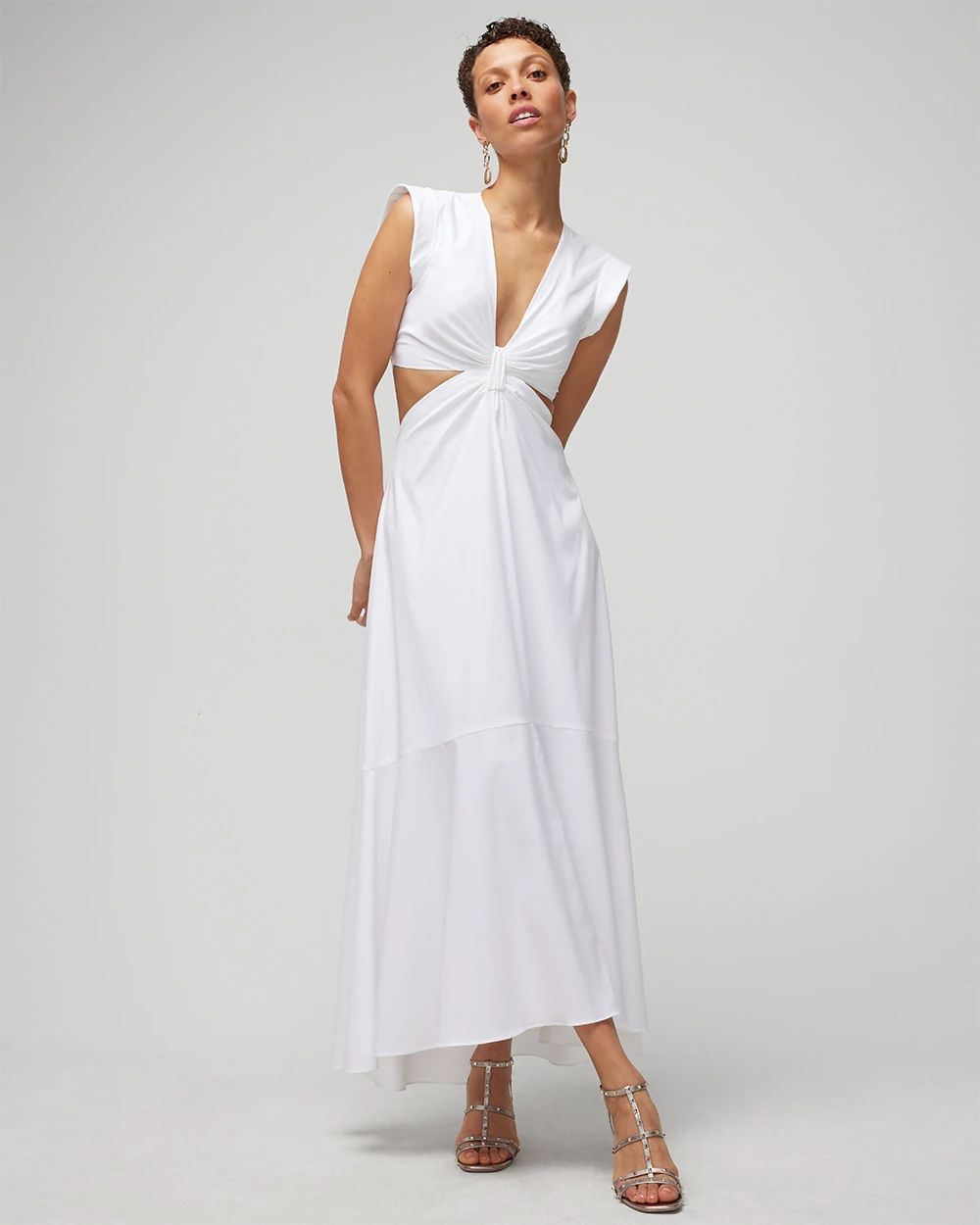 Deep V-Neck Midi Dress with Cut-outs