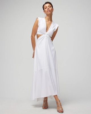 Deep V-Neck Midi Dress with Cut-outs