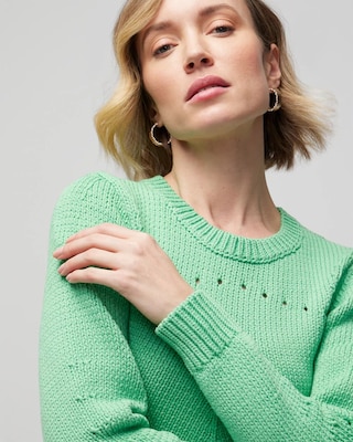 Long Sleeve Pointelle Detail Pullover