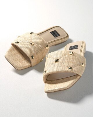 Studded Raffia Slide