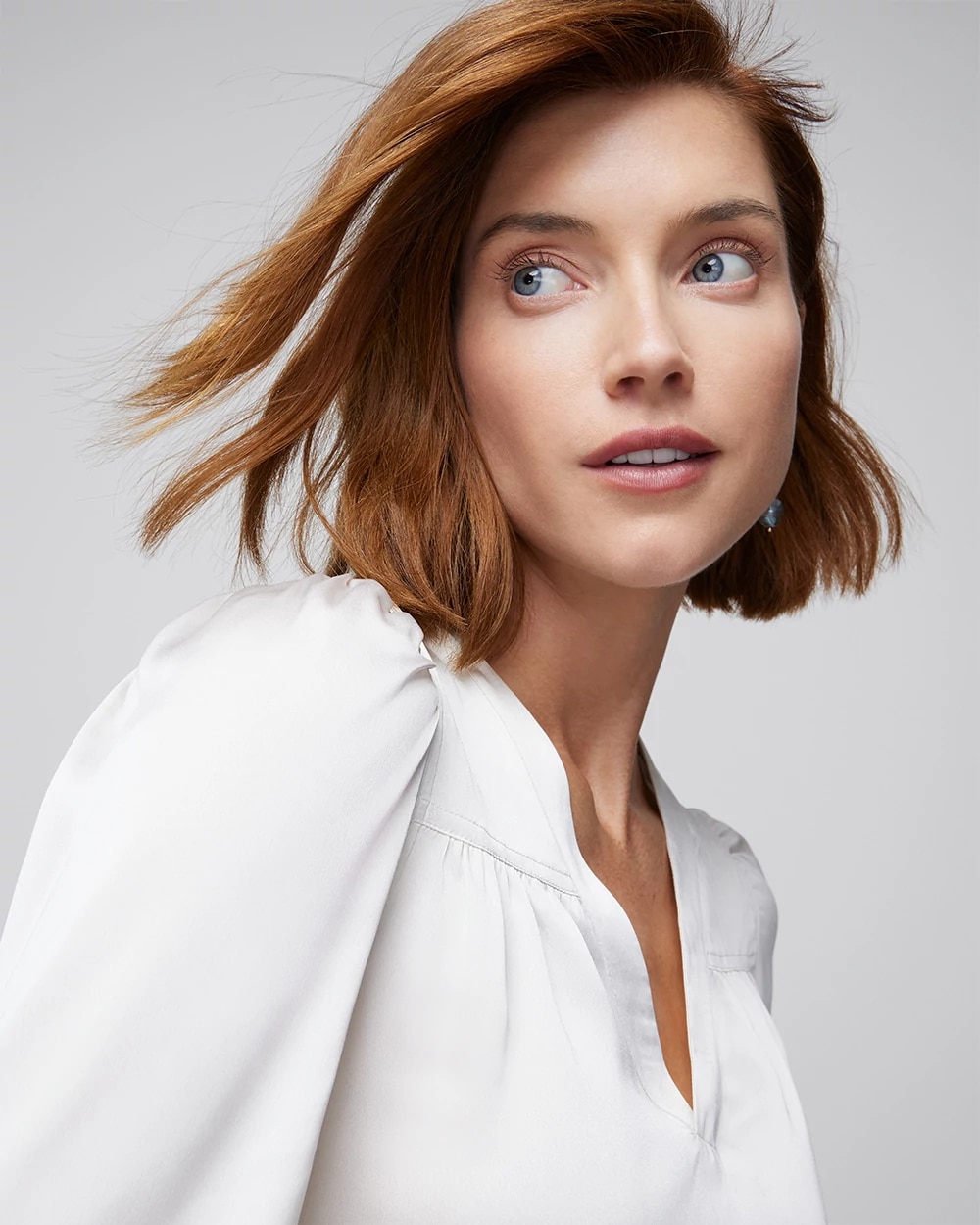 Long Sleeve Topstitch Satin Blouse