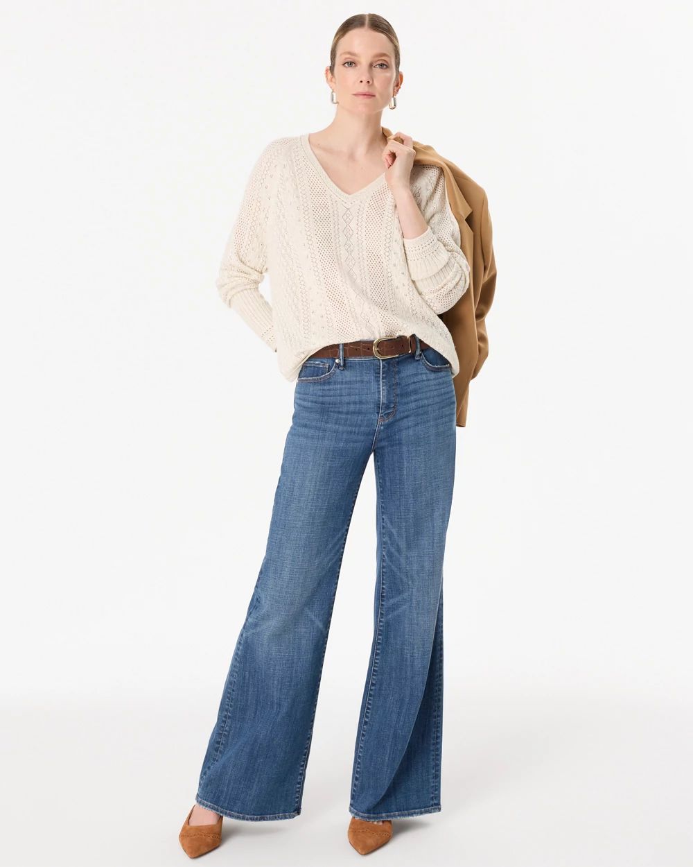 Pointelle V-neck Pullover click to view larger image.