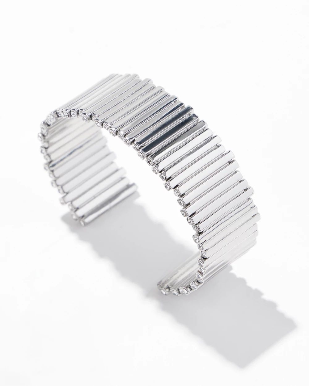 Silver Wavy Clear Crystal Cuff