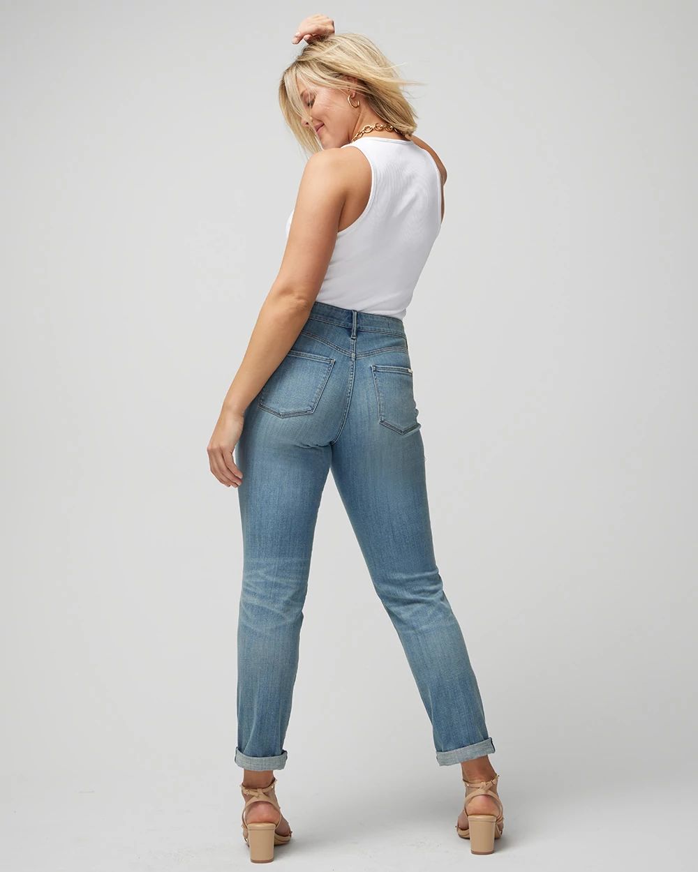 Mid Rise Everyday Soft Denim™ Destructed Girlfriend Jeans