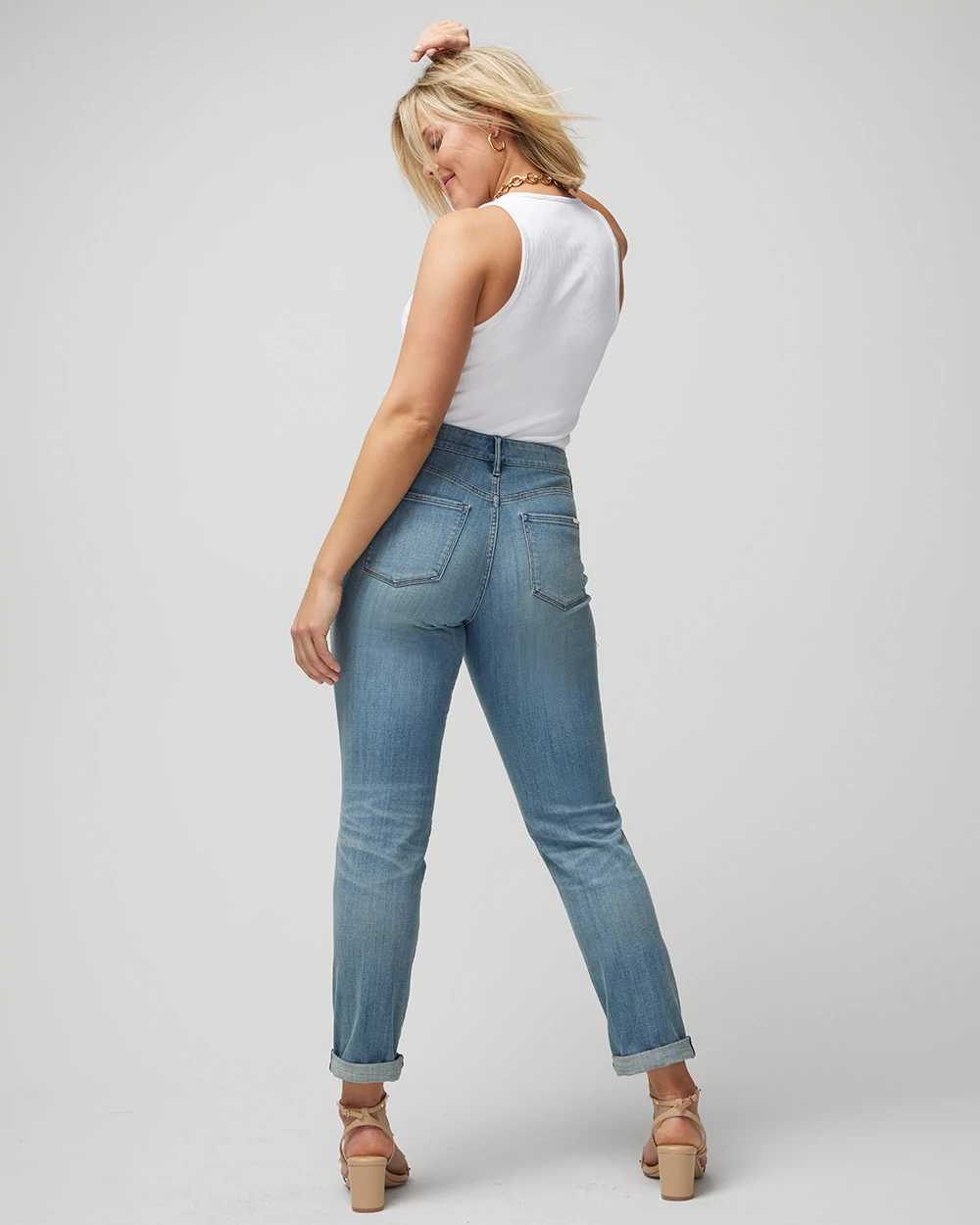 Curvy Mid Rise Everyday Soft Denim  Destructed Girlfriend Jeans click to view larger image.