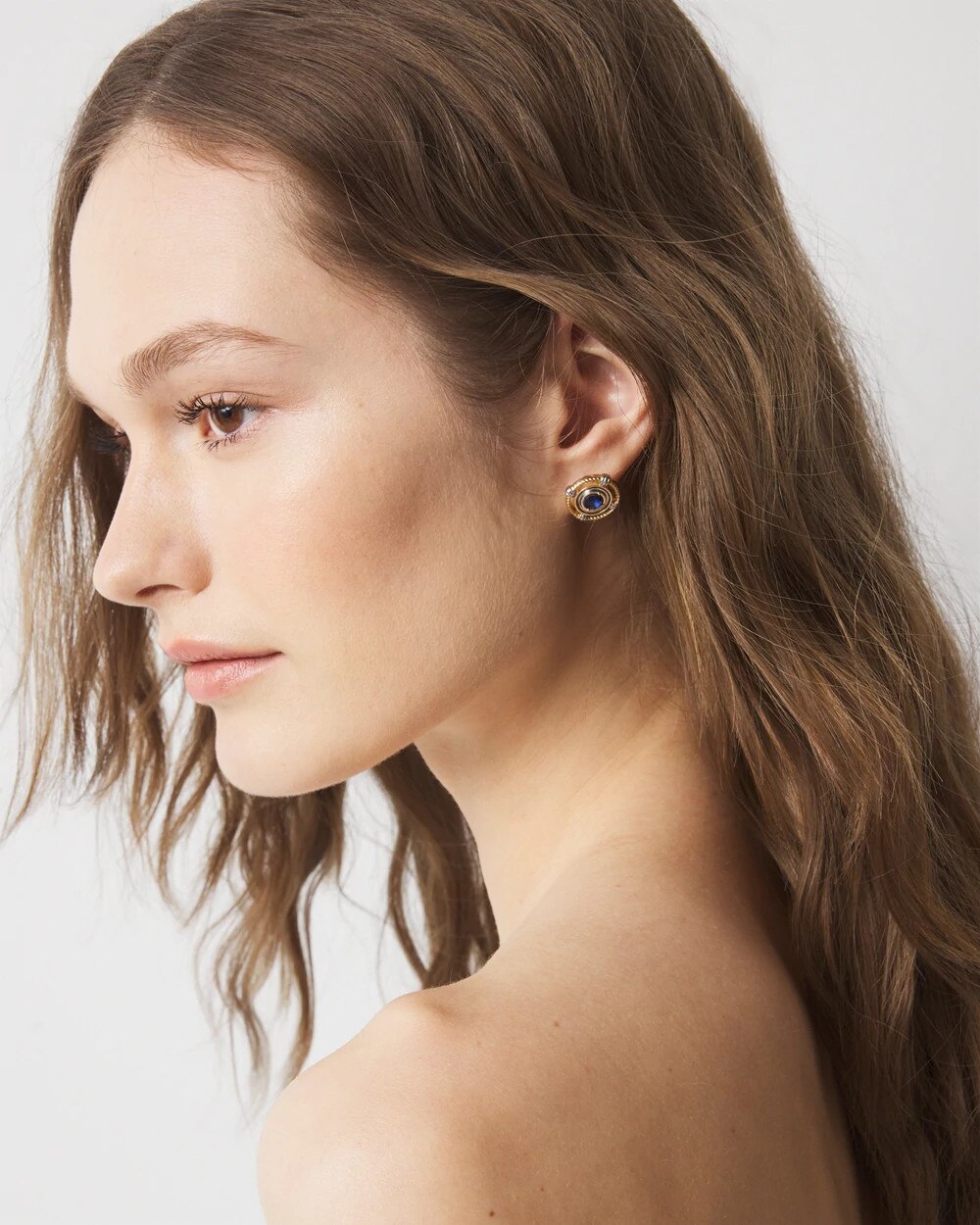 Coin + Blue Stone Stud Earrings - image 2