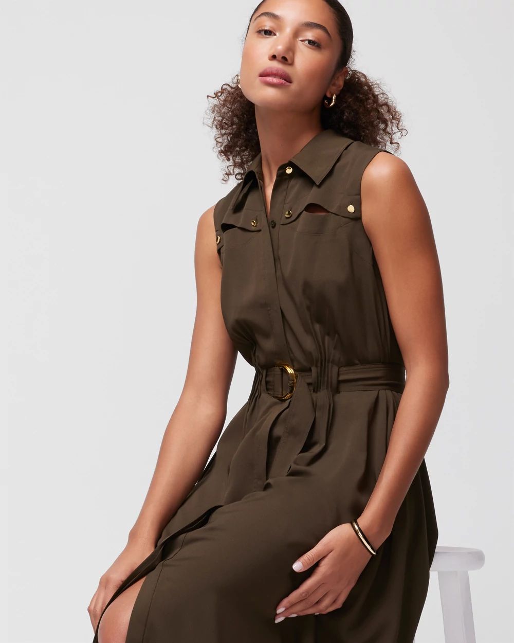 Sleeveless Cutout Pleated Midi Dress