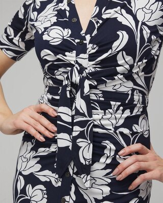 Short Sleeve Matte Jersey Ruched Tie-Front Midi Dress