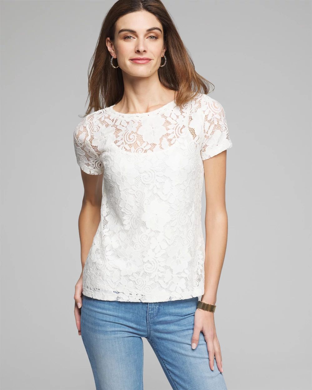 Outlet WHBM Short Sleeve Lace Top