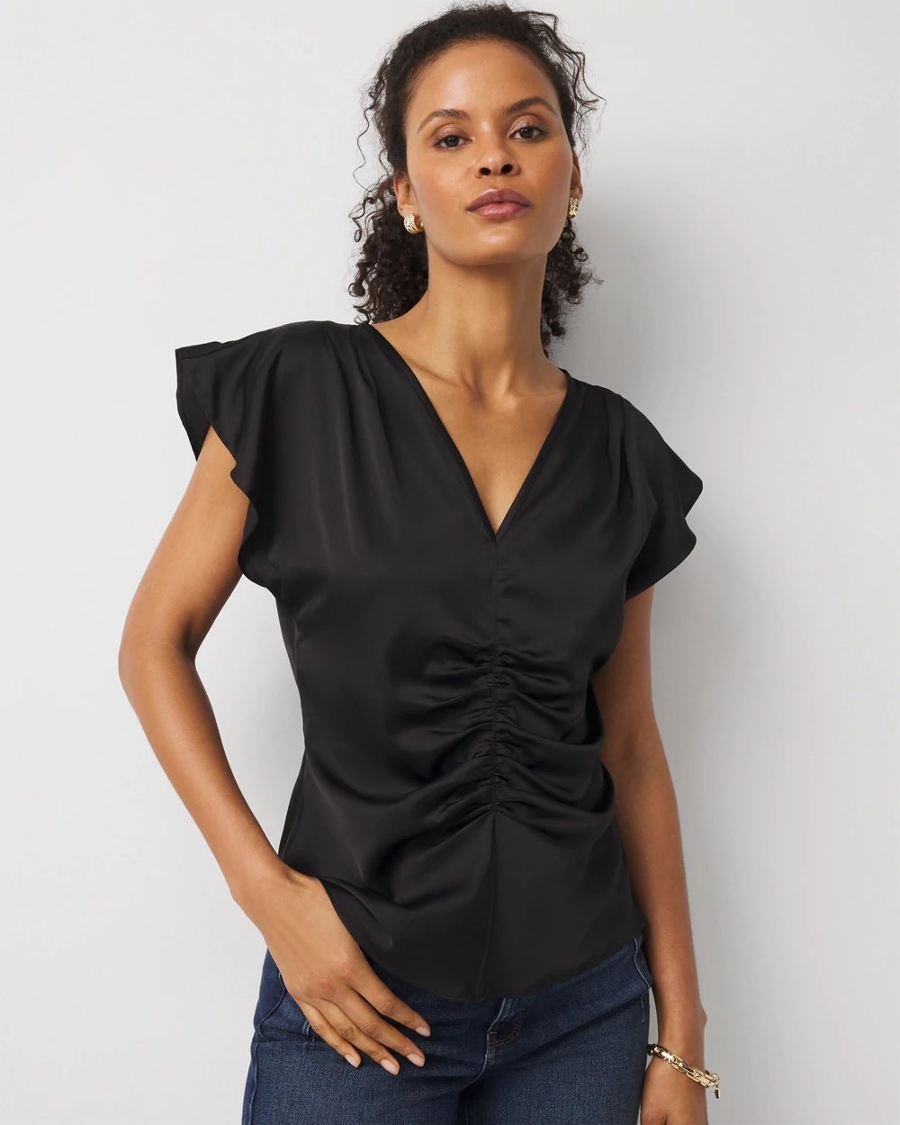 Petite Ruched Satin Shell