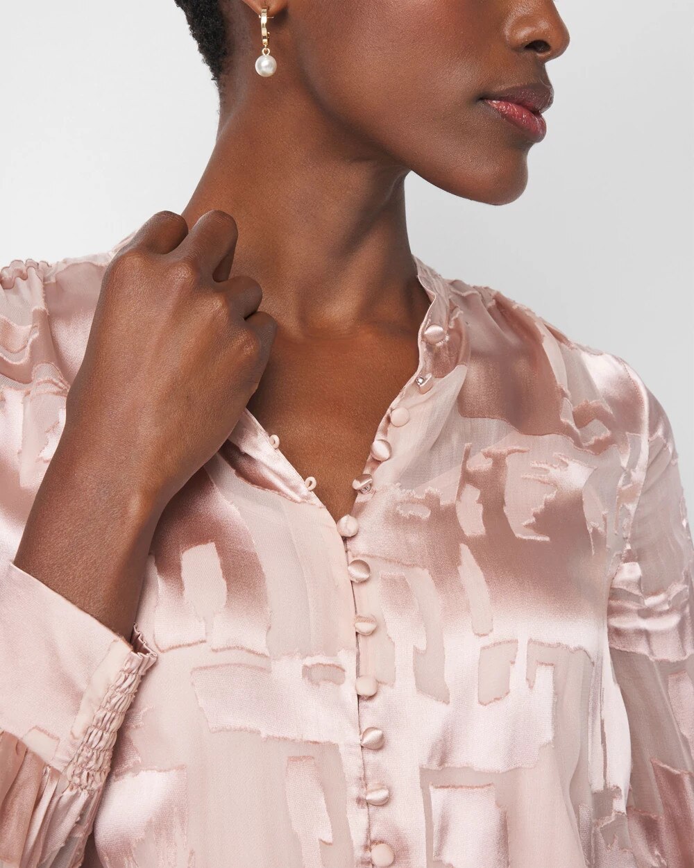 Long Sleeve Silk Burnout Blouse