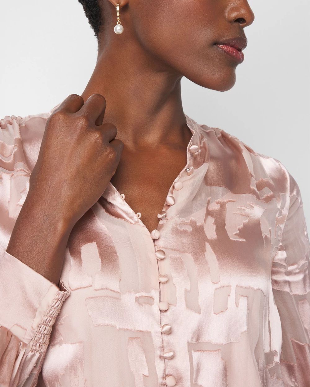Long Sleeve Silk Burnout Blouse click to view larger image.