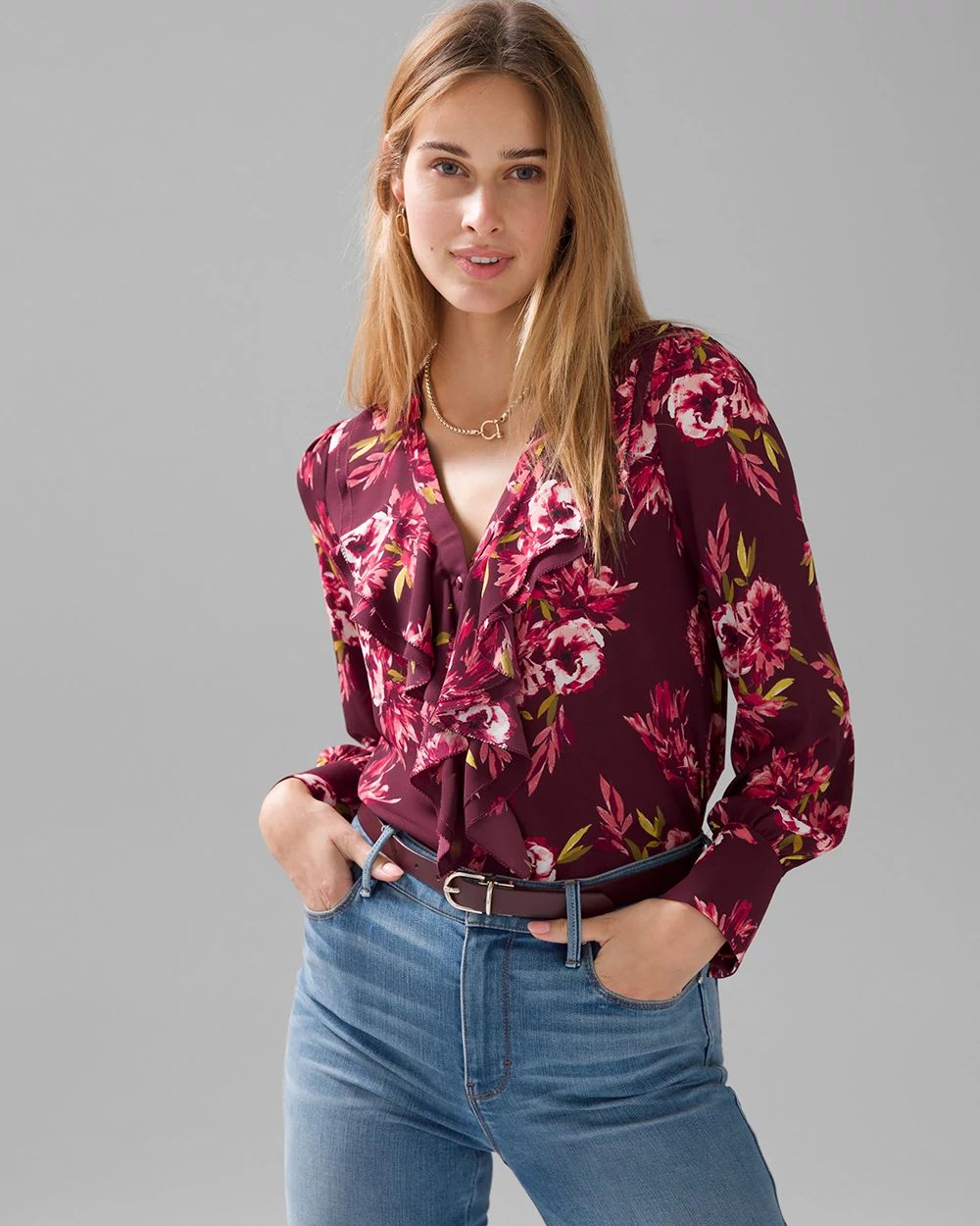 Long Sleeve Ruffle Front Blouse White House Black Market