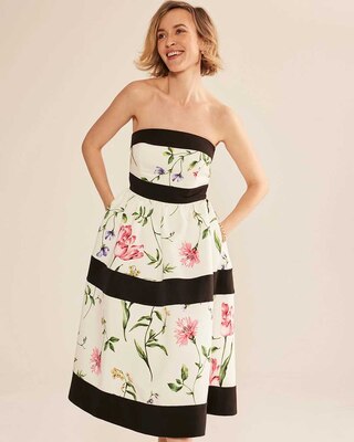 Petite Strapless Floral Contrast Fit & Flare Dress