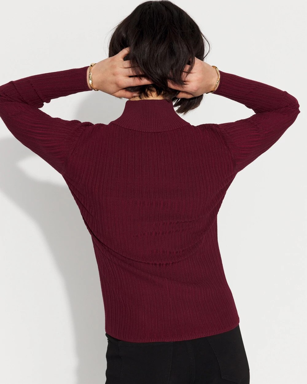 Rib Knit Half-Zip Mock Neck Sweater