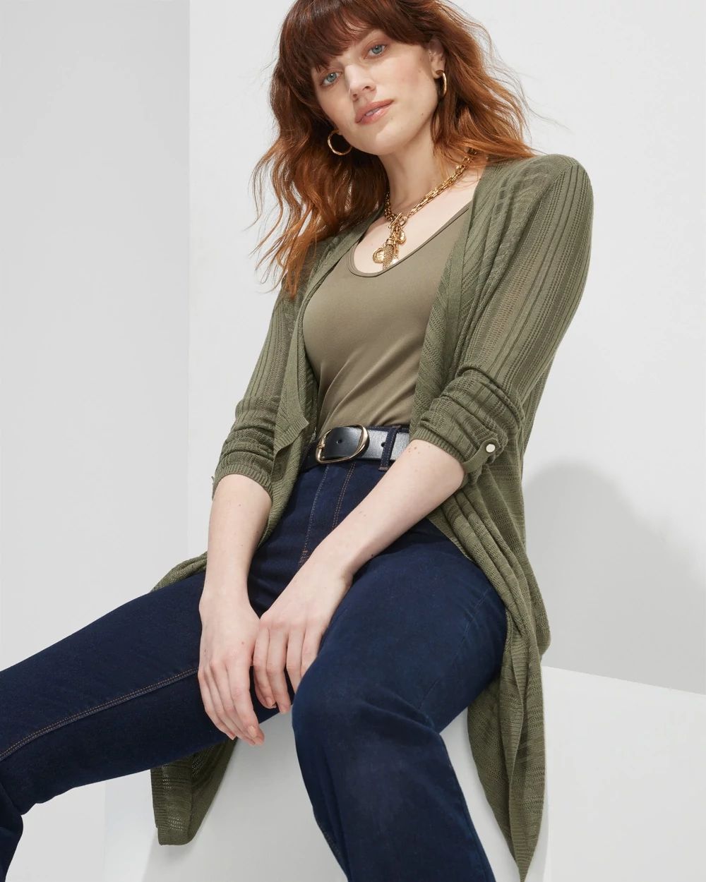 Outlet WHBM 3/4-Sleeve Airy Cascade Cardi
