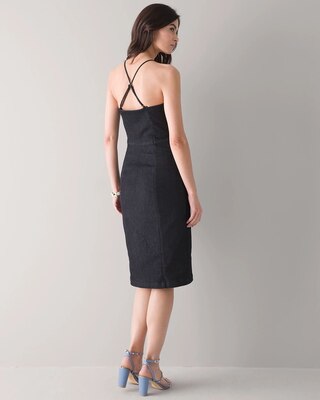High-Neck + Strappy Denim Dress
