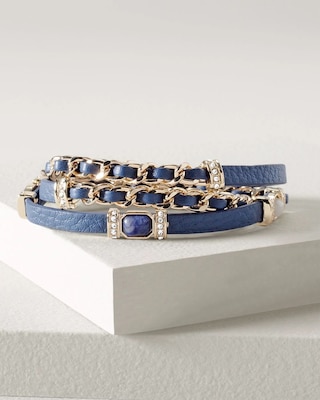 Blue Vegan Leather & Crystal Wrap Bracelet click to view larger image.