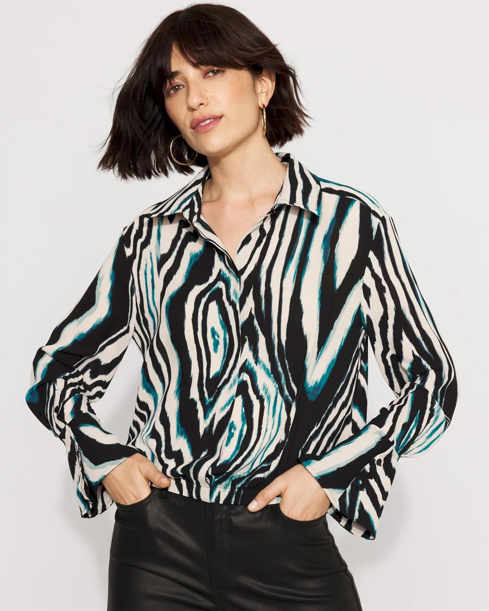 Long-Sleeve Flare Cuff Shirt