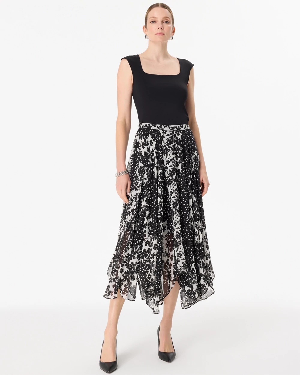 Asymmetrical Hem Midi Skirt