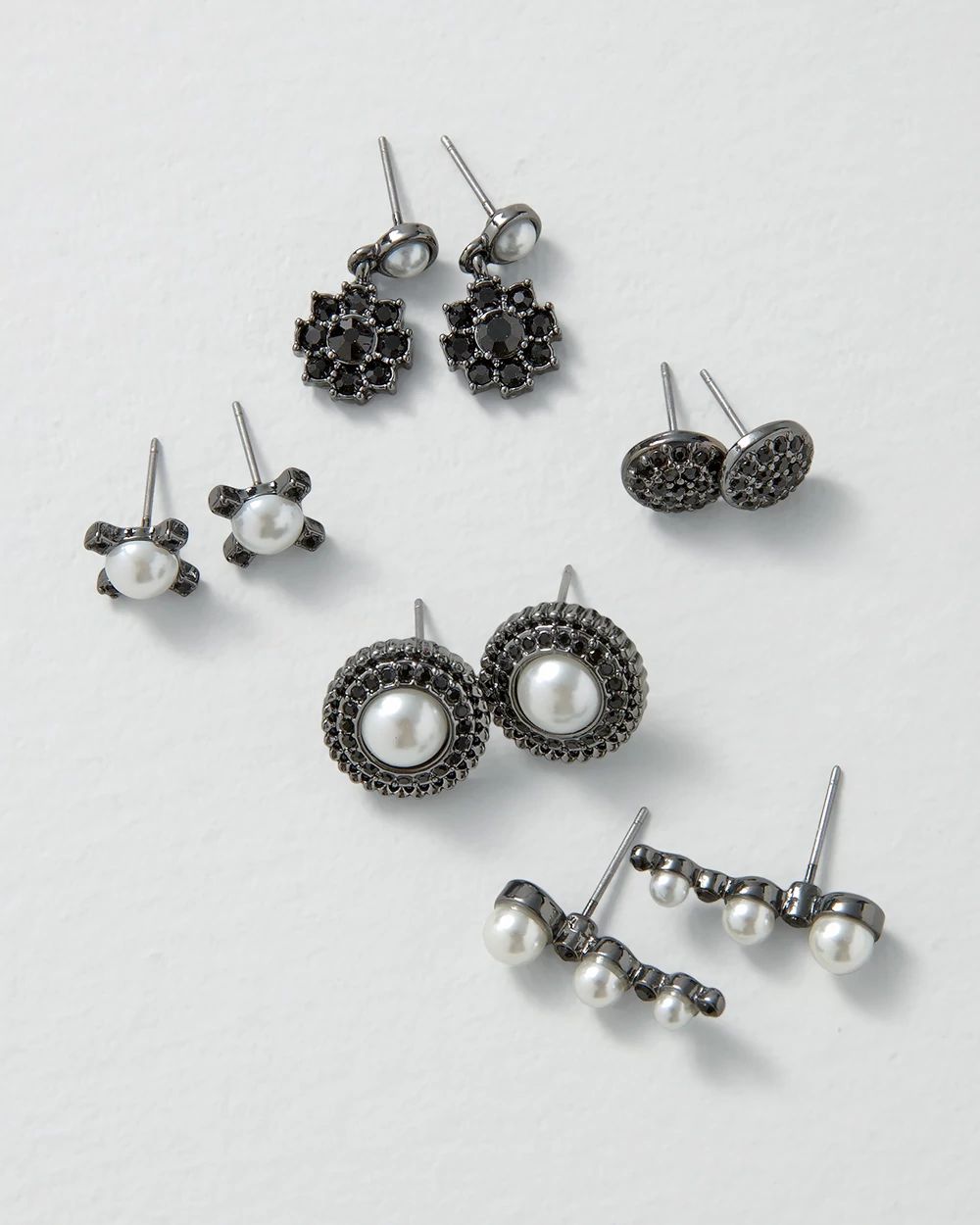 Hematite & Pearl 5-Pack Earrings