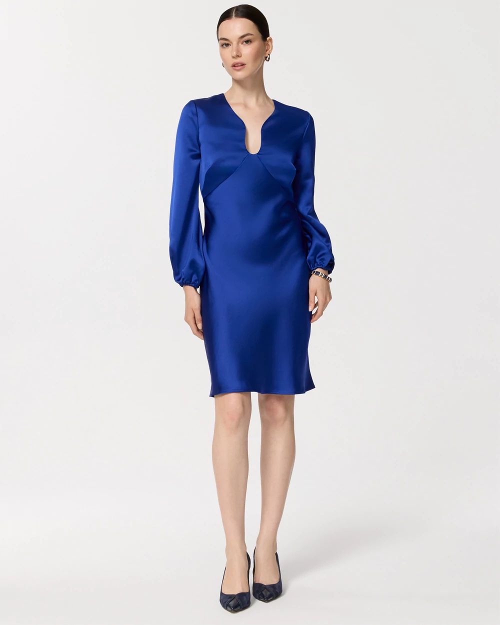 Petite Balloon Sleeve Satin Dress