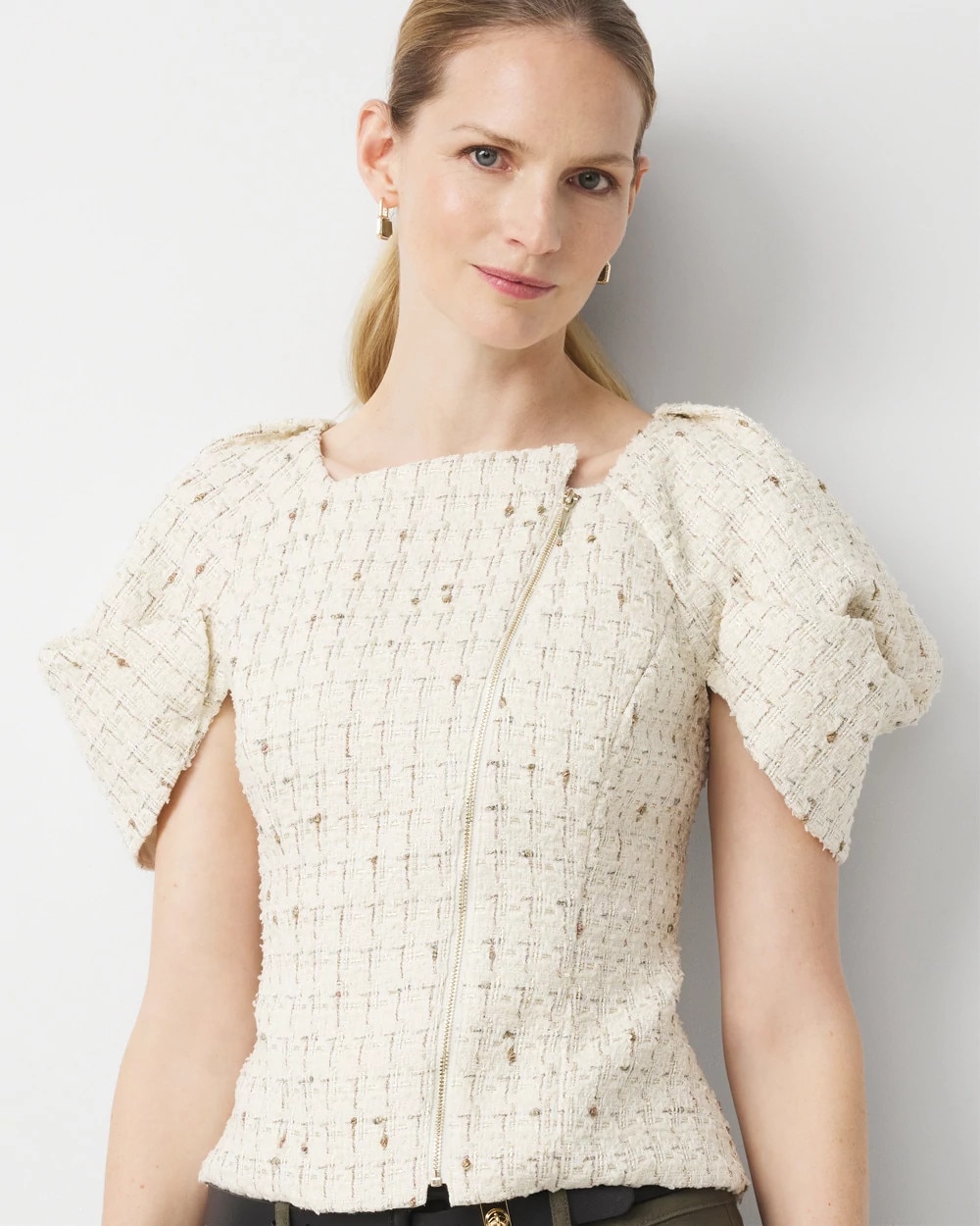 Puff Sleeve Tweed Top