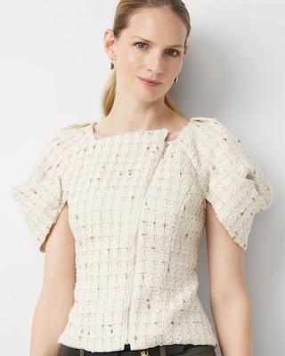 Puff Sleeve Tweed Top