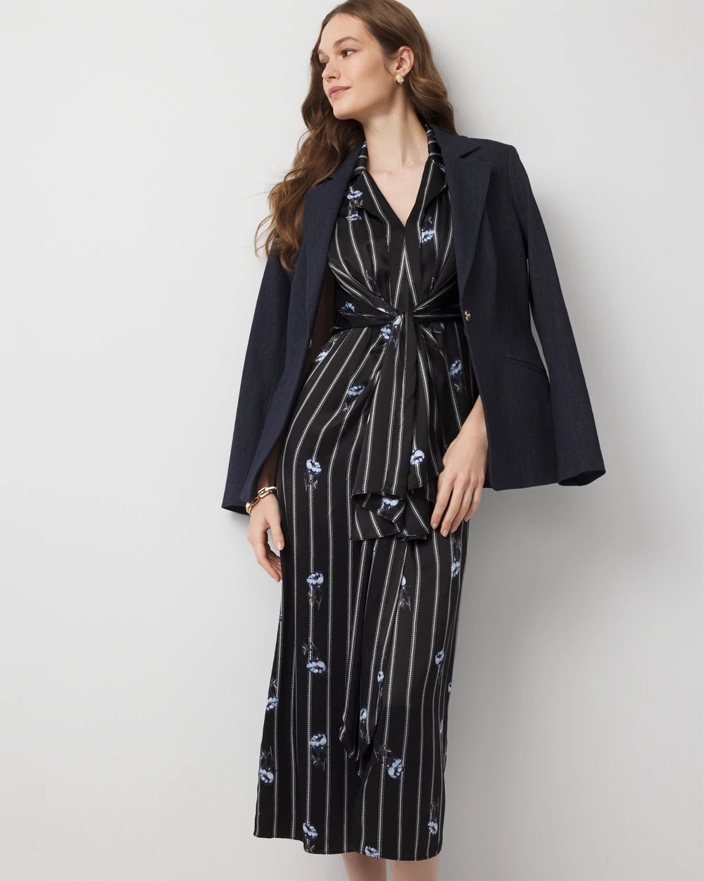 Petite Drape Front Satin Midi Dress