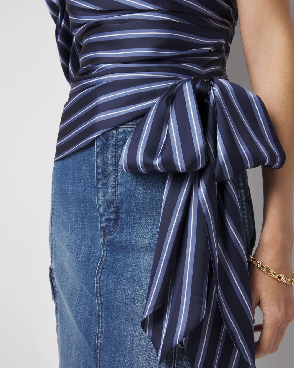 Petite One-Shoulder Satin Blouse
