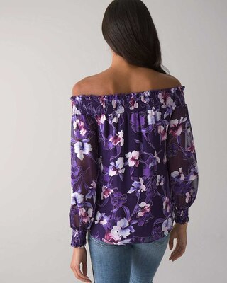 Off The Shoulder Silk Burnout Blouse click to view larger image.