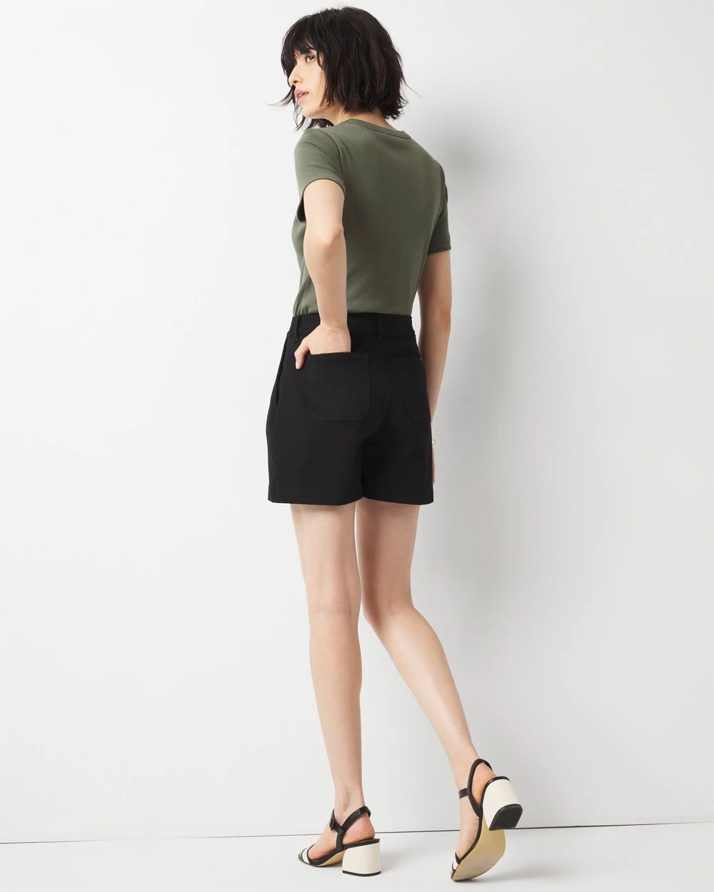 High-Rise Pleated Denim Short
