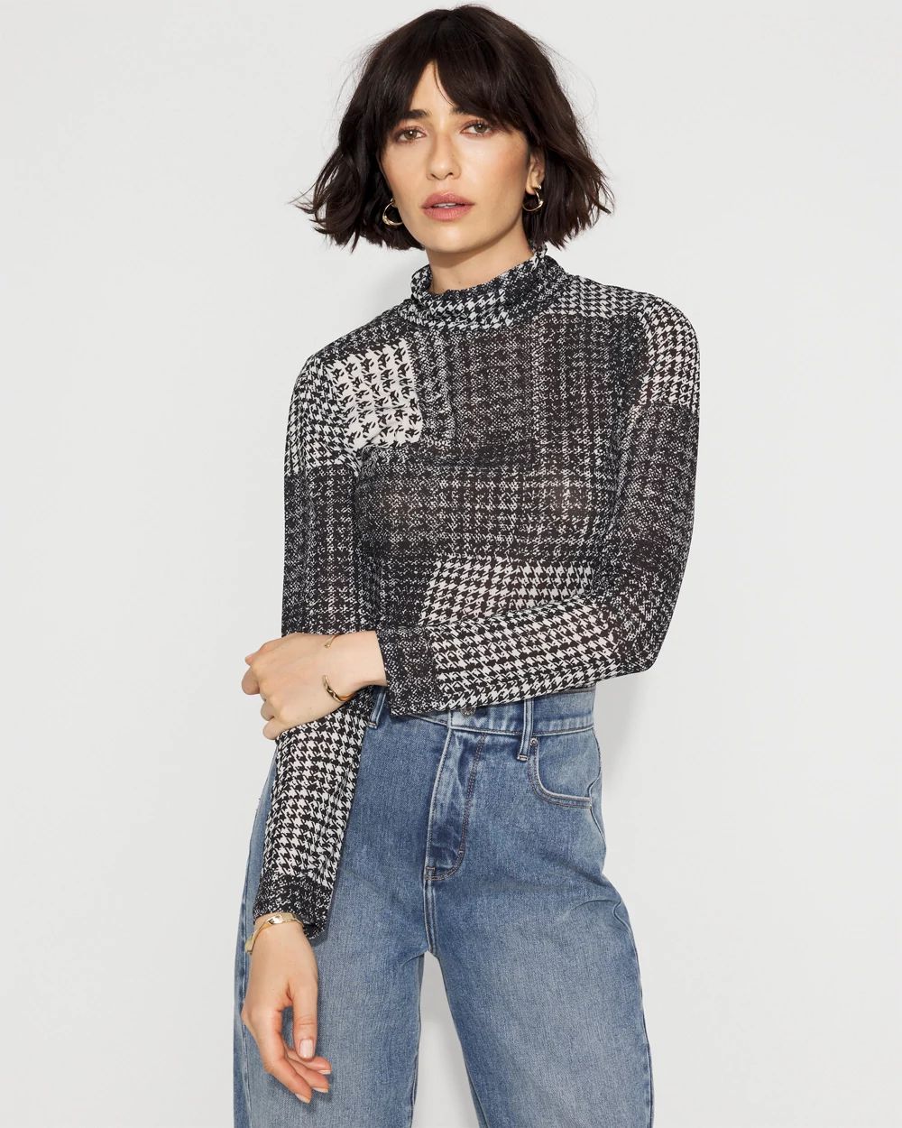 Long-Sleeve Mesh Turtleneck