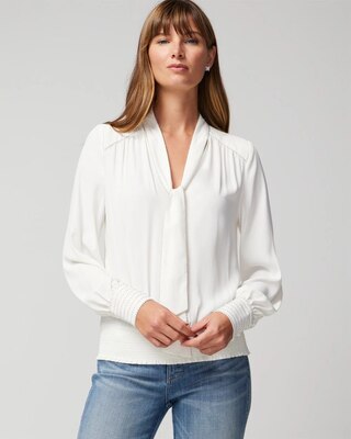 Long Sleeve Tie V-Neck Blouse