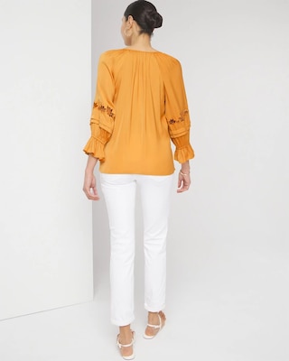 Elbow-Sleeve Embroidered Detail Blouse
