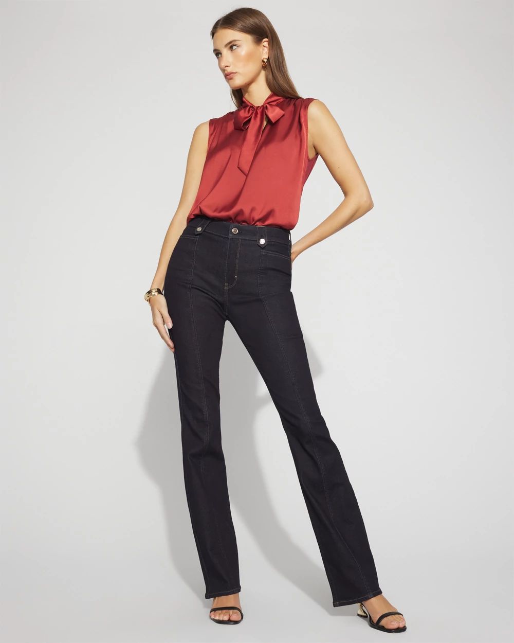 High-Rise Tab-Waist Bootcut Jean
