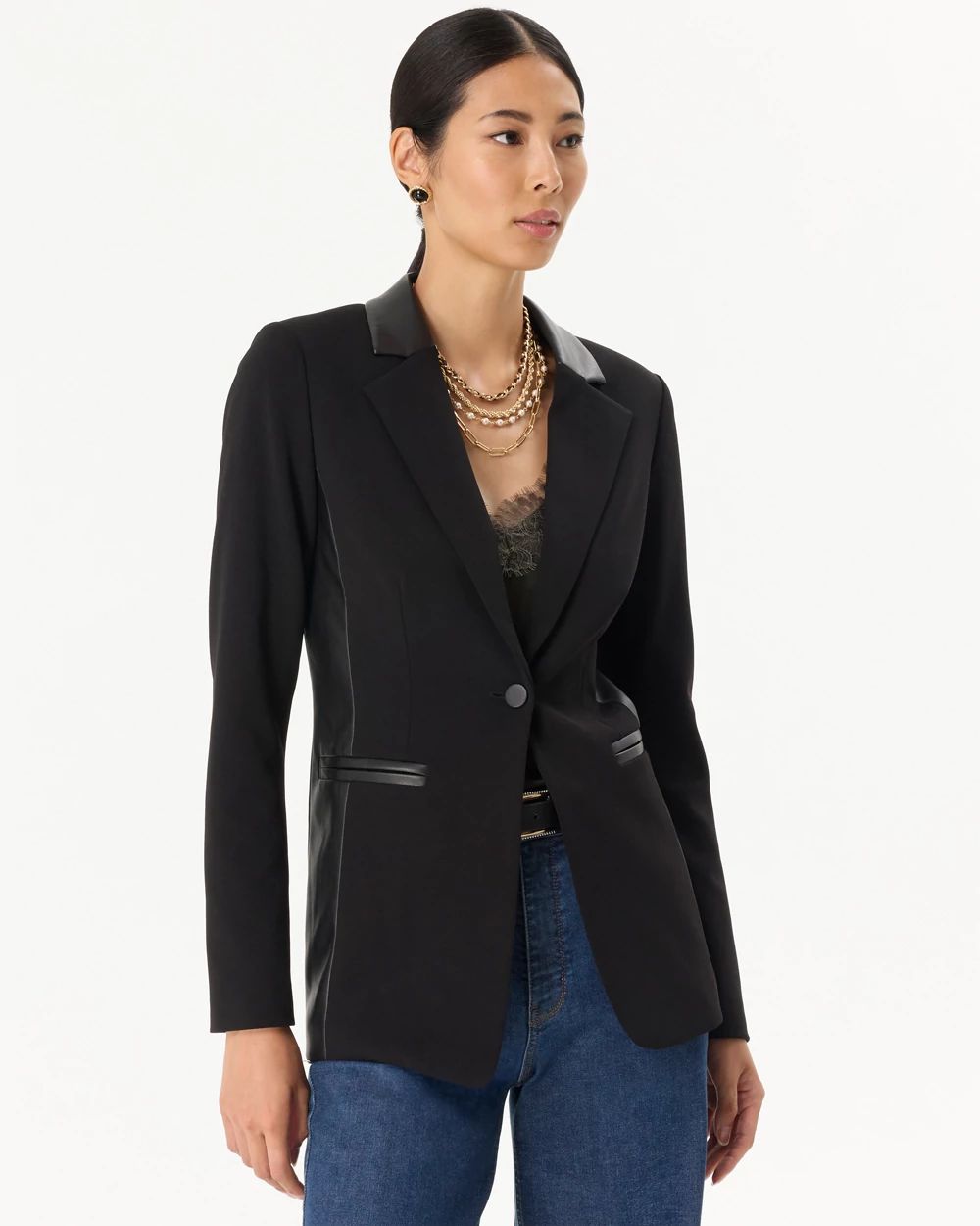 WHBM® Knit Crepe One-Button Blazer