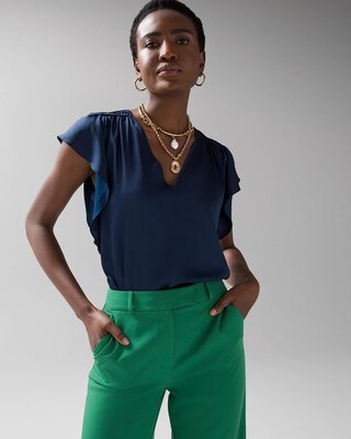 Flutter-Sleeve V-Neck Top