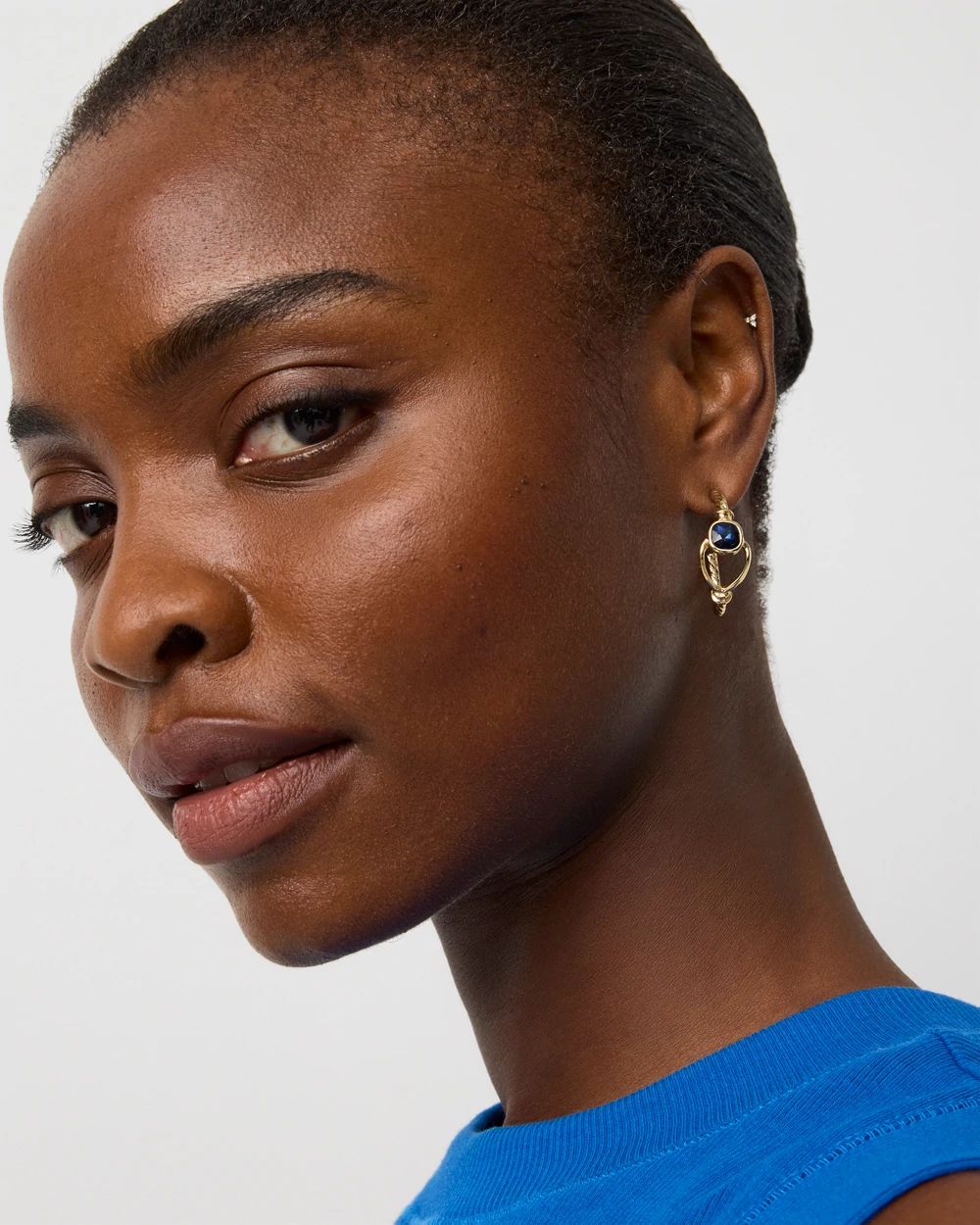 Navy Blue Stone Hoop Earrings