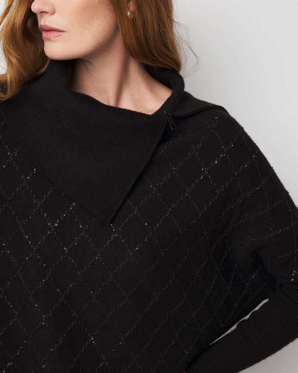 Petite Sequin Argyle Sweater Poncho