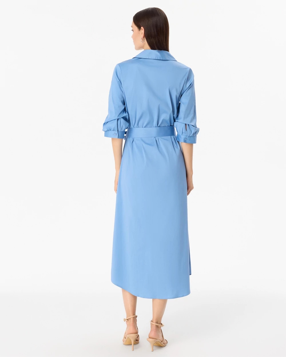 Elbow Sleeve Midi Shirt Dress