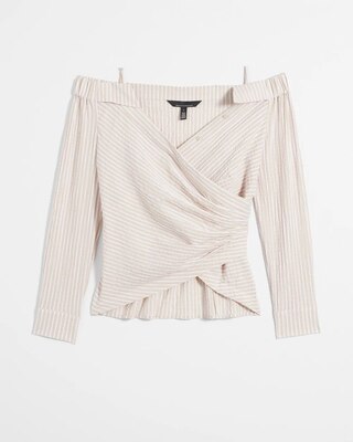 Off-the-Shoulder Seersucker Surplice Top