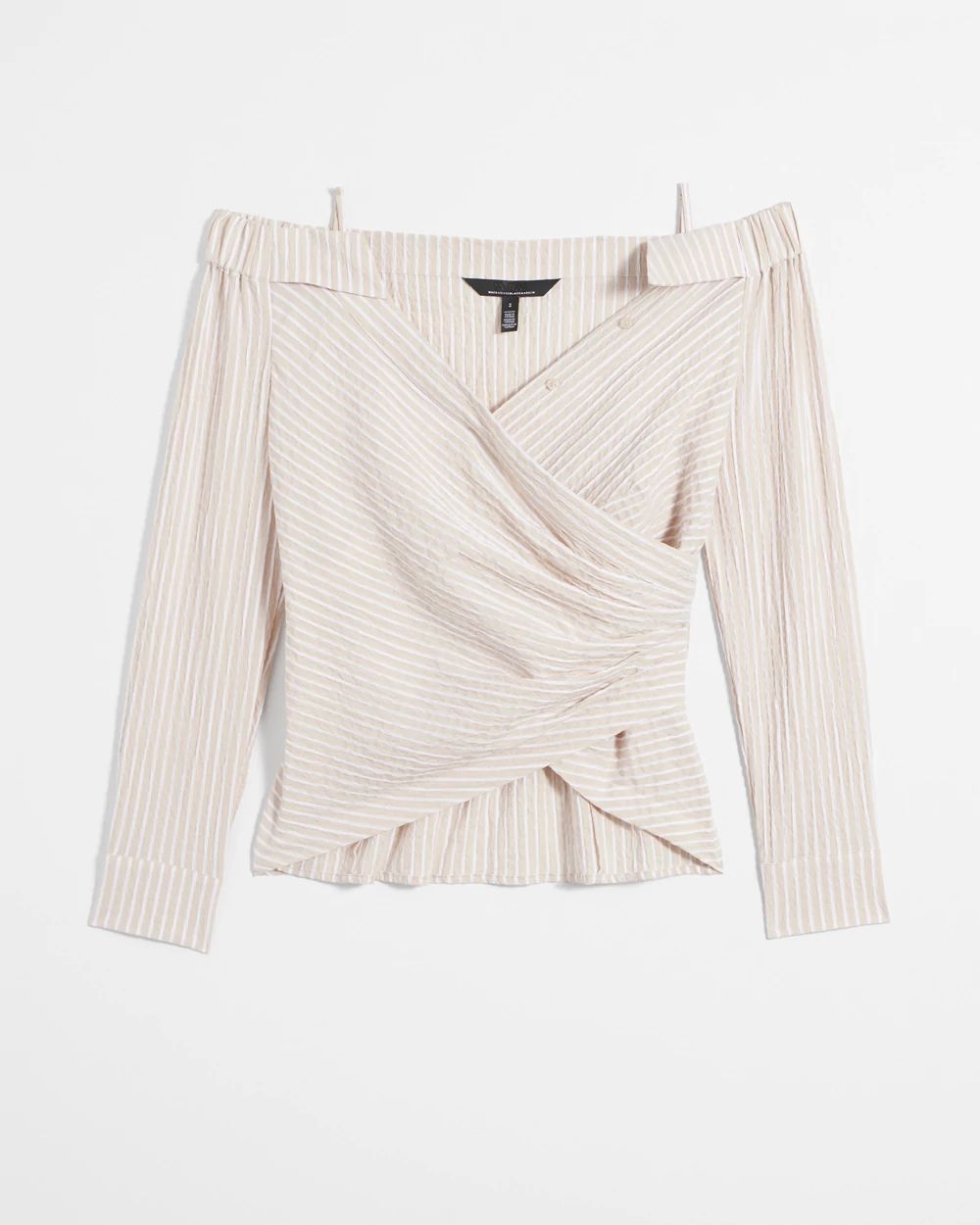 Off-the-Shoulder Seersucker Surplice Top